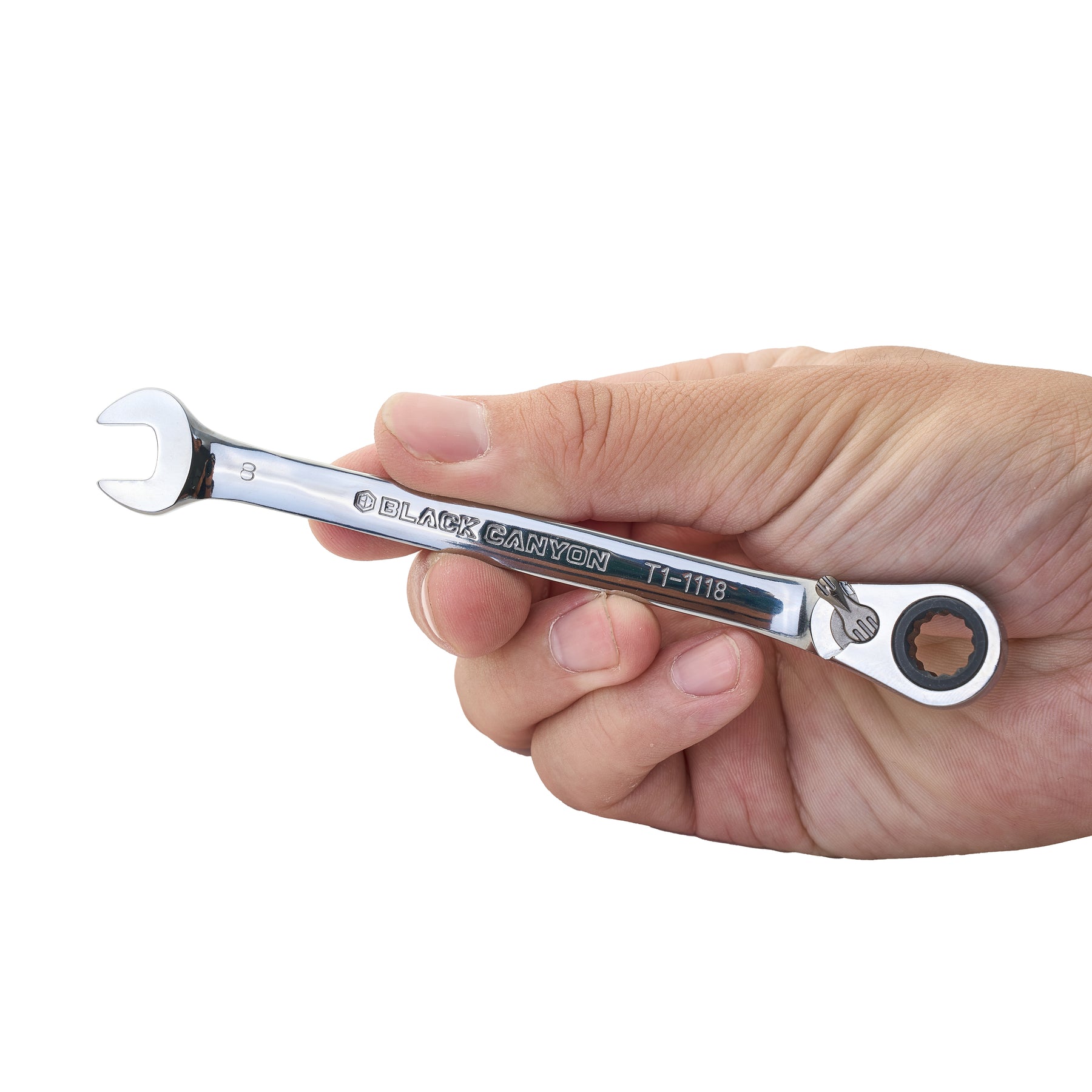 8mm Ratcheting Combination Wrench, 12-Point Box End & Hex Opening