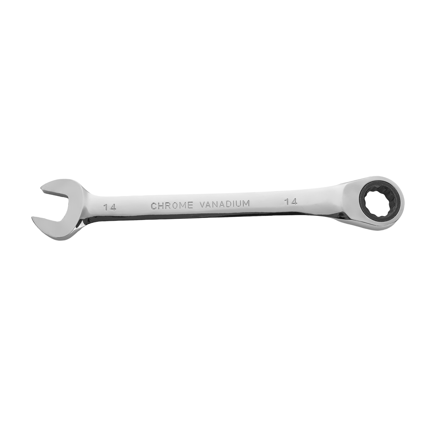 14mm Ratcheting Combination Wrench, 12-Point Box End & Hex Opening