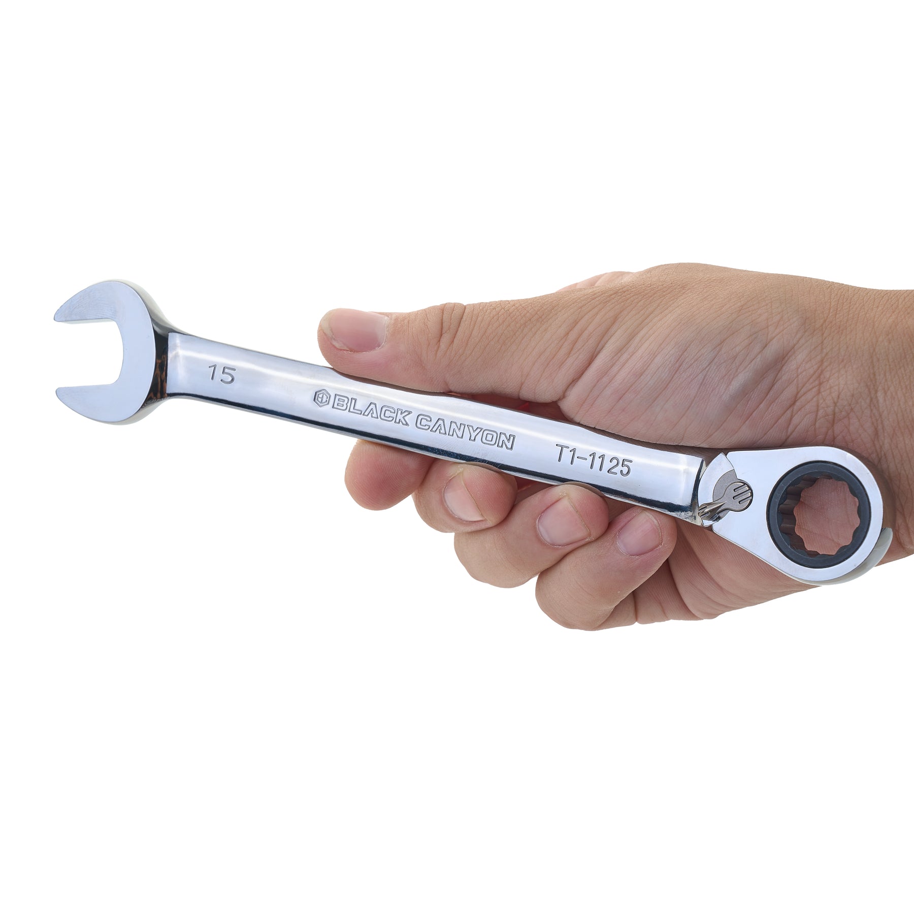15mm Ratcheting Combination Wrench, 12-Point Box End & Hex Opening