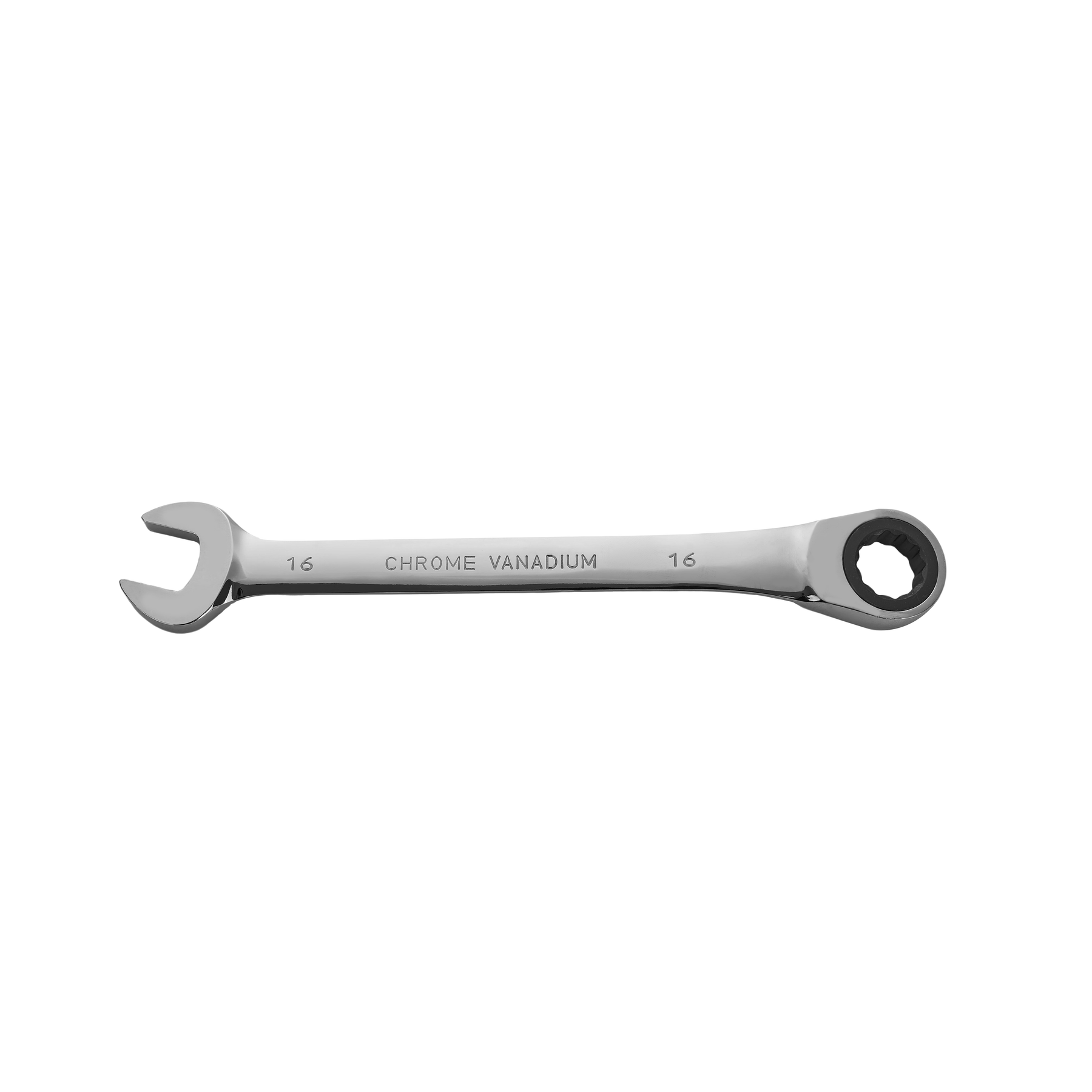 16mm Ratcheting Combination Wrench, 12-Point Box End & Hex Opening