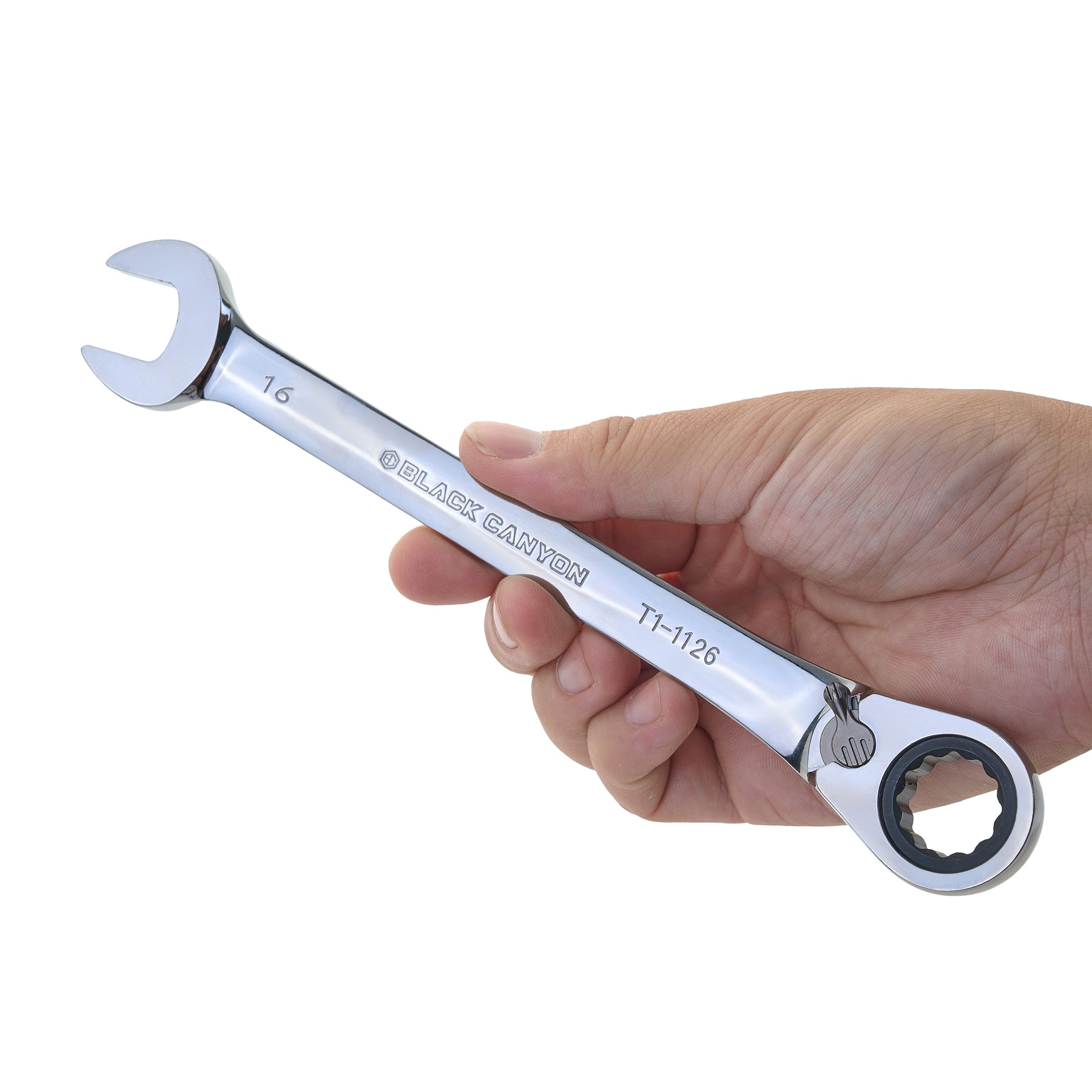 16mm Ratcheting Combination Wrench, 12-Point Box End & Hex Opening
