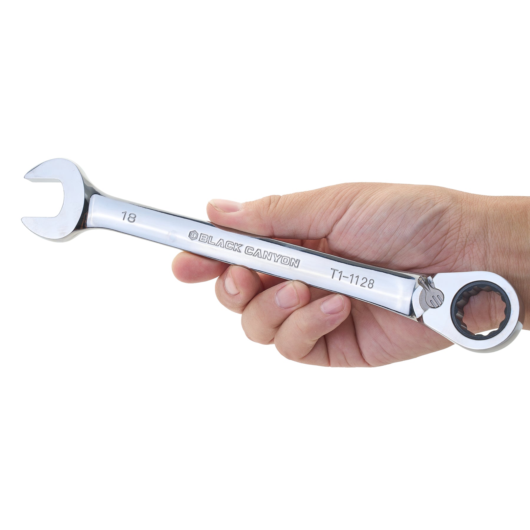 18mm Ratcheting Combination Wrench, 12-Point Box End & Hex Opening