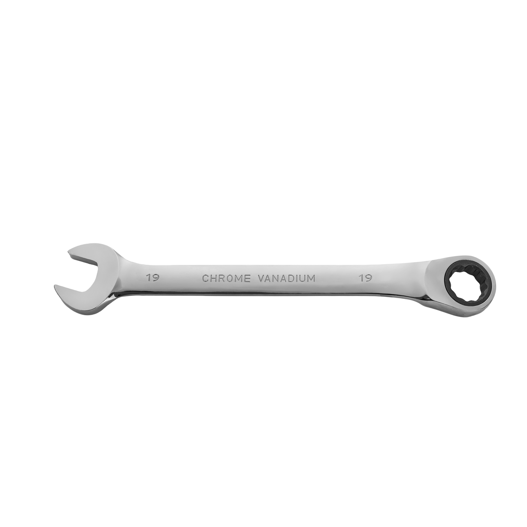 19mm Ratcheting Combination Wrench, 12-Point Box End & Hex Opening