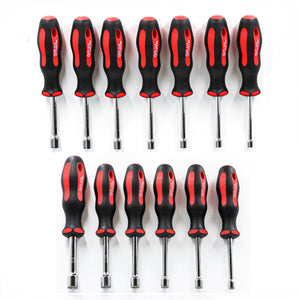 13-Piece Metric and SAE Nut Driver Set, Magnetic Socket, Hollow Shank, Comfort Grip