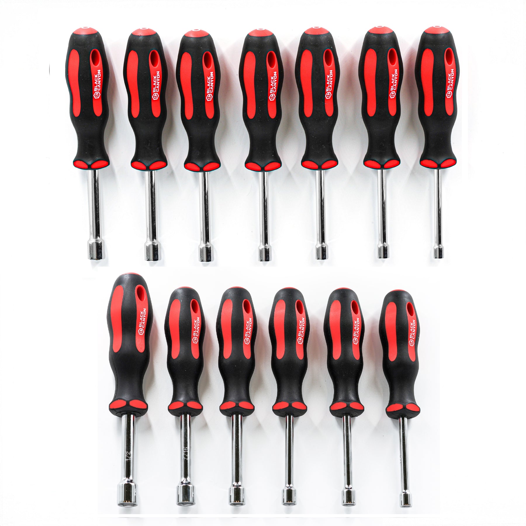 13-Piece Metric and SAE Nut Driver Set, Magnetic Socket, Hollow Shank, Comfort Grip