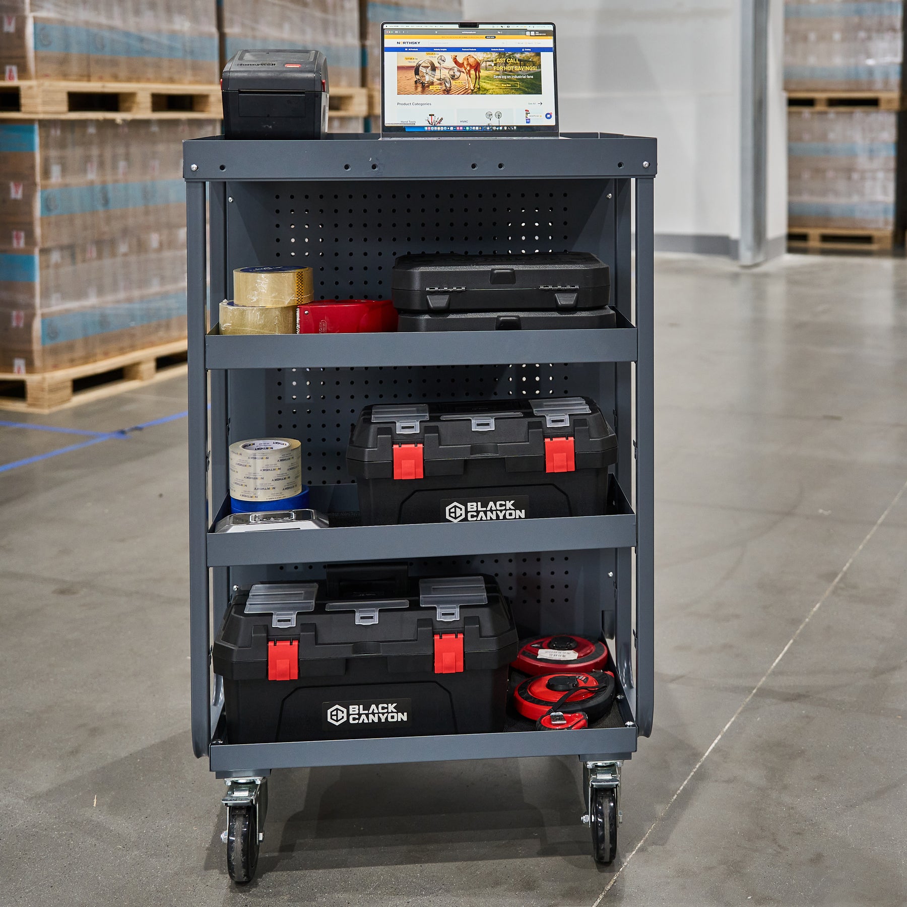 Receiving Cart with 4 Shelves, 28"L x 31"W x 44"H, 600lb Capacity