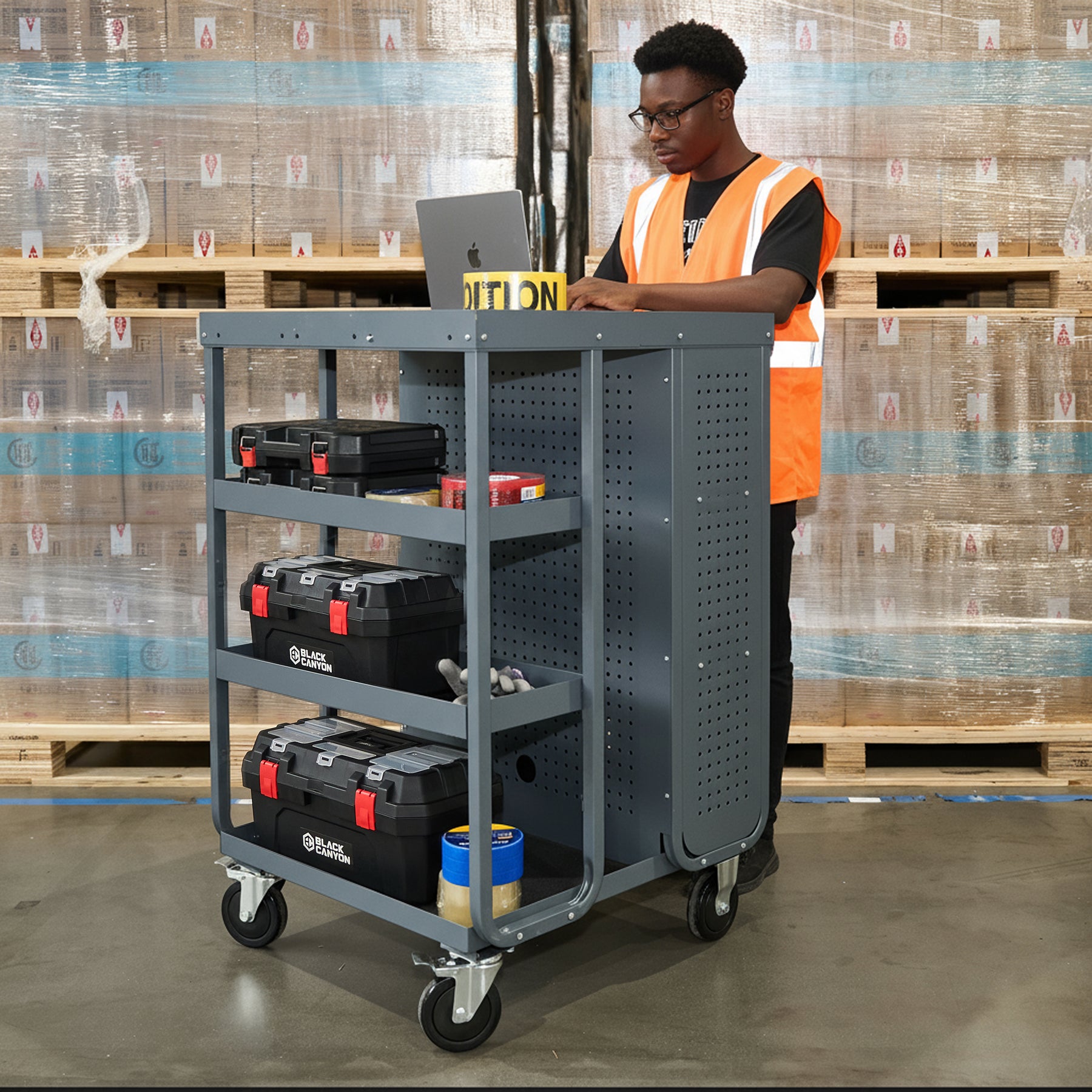 Receiving Cart with 4 Shelves, 28"L x 31"W x 44"H, 600lb Capacity