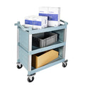 Dual-Handle Enclosed Utility Service Cart, 3 Shelves, 440 lb. Capacity, Grey