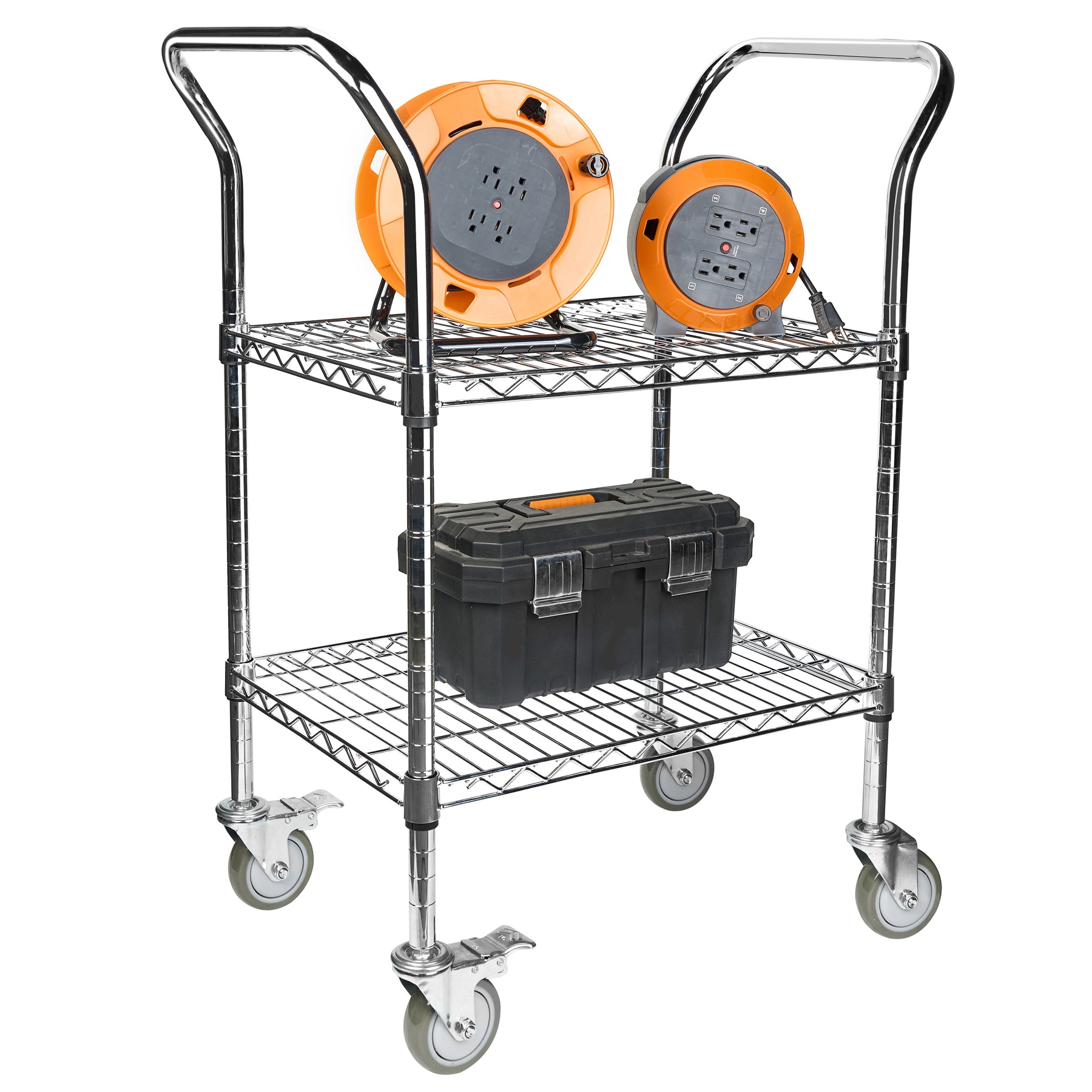 2-Shelf Chrome Utility Cart w/ Wheels, 550lb Capacity, 24" x 18" x 38"