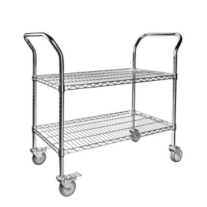 2-Shelf Wire Utility Cart w/ Wheels, Chrome Finish, 550lb Capacity, 36