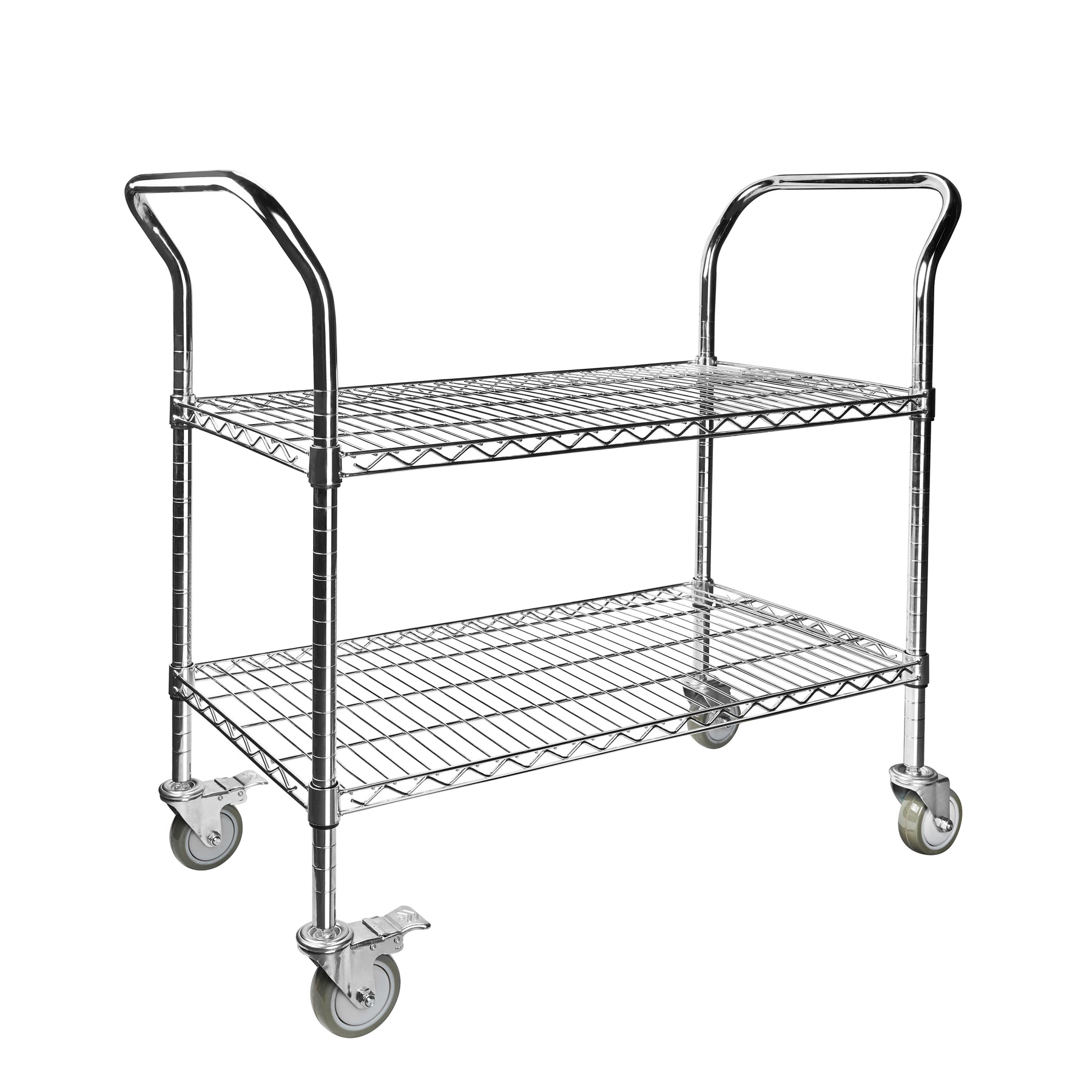 2-Shelf Wire Utility Cart w/ Wheels, Chrome Finish, 550lb Capacity, 36" x 18" x 38"