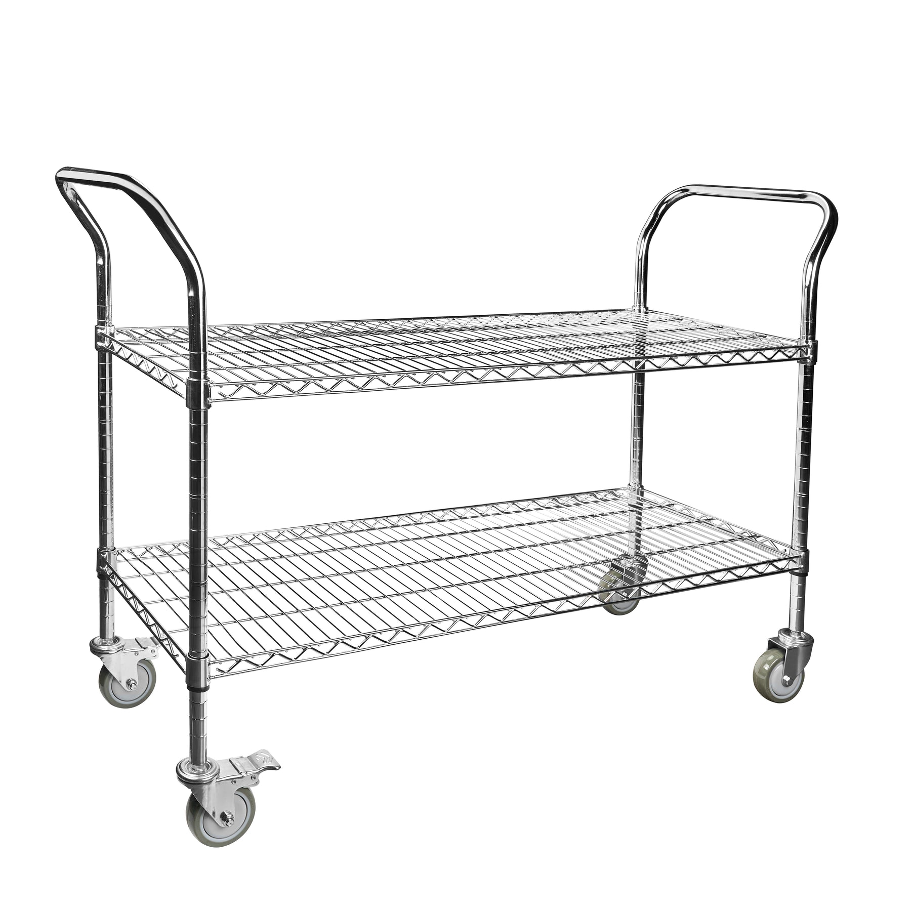 2-Shelf Chrome Utility Cart w/ Wheels, 550lb Capacity, 47" x 18" x 38"