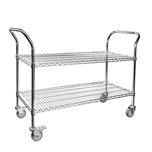 2-Shelf Wire Utility Cart w/ Wheels, Chrome Finish, 550lb Capacity, 47
