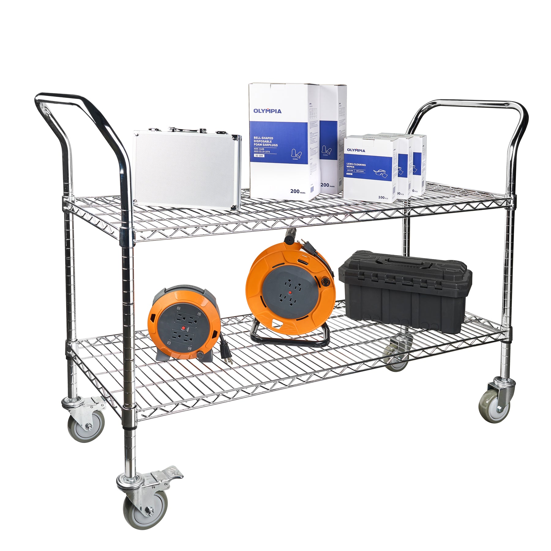 2-Shelf Chrome Utility Cart w/ Wheels, 550lb Capacity, 47" x 18" x 38"