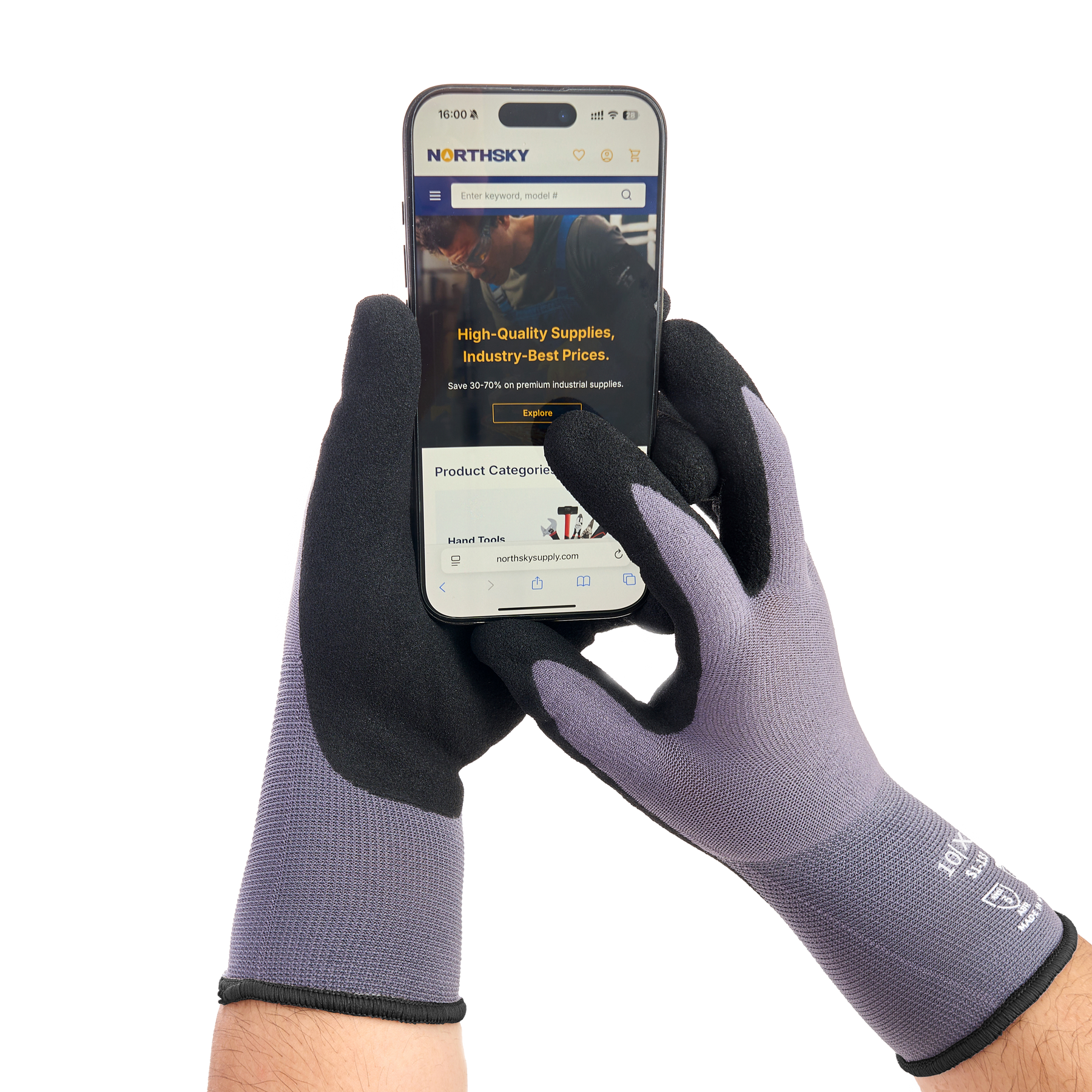 Nitrile Dipped Knit Gloves, XL, Sandy, Gray / Black, 12-Pair Pack