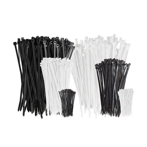 8 in, 12 in, and 15 in Cable Tie, White and Black, 600-Pack