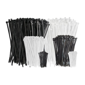 4 in, 8 in, and 12 in Cable Tie, White and Black, 1000-Pack
