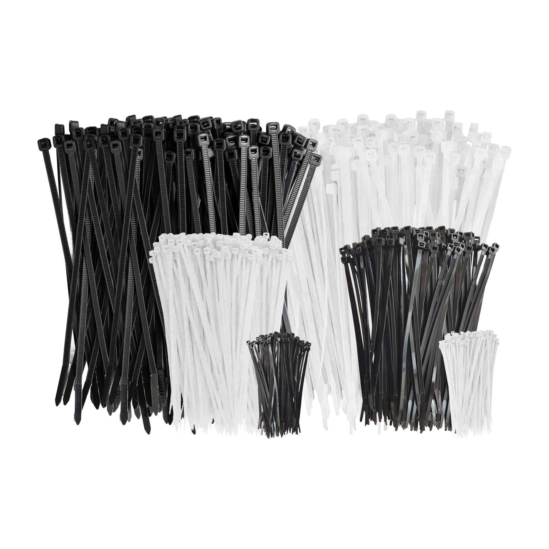 4 in, 8 in, and 12 in Cable Tie, White and Black, 1000-Pack