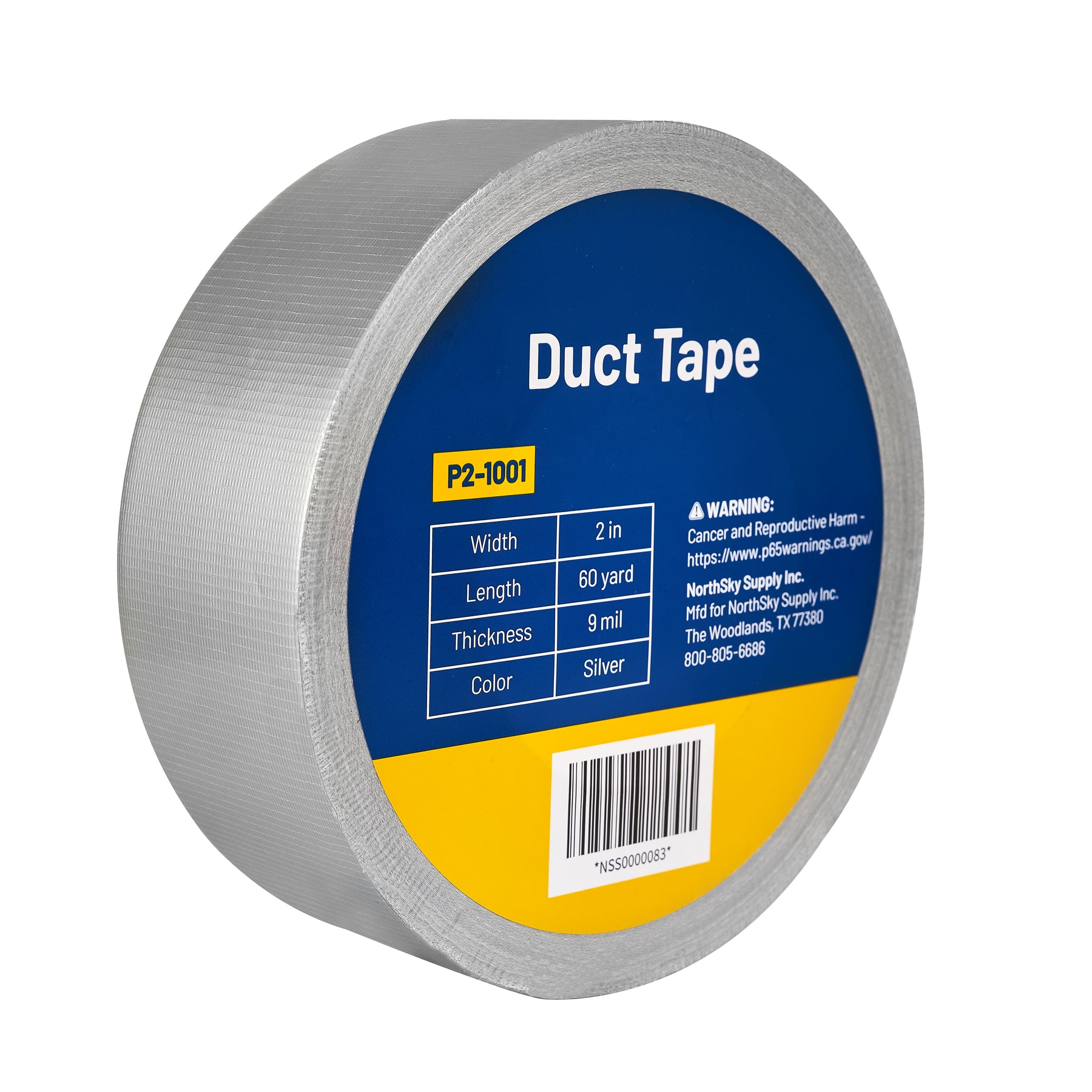 Duct Tape, Silver Grey, 2 in × 60 yd, 1 Roll