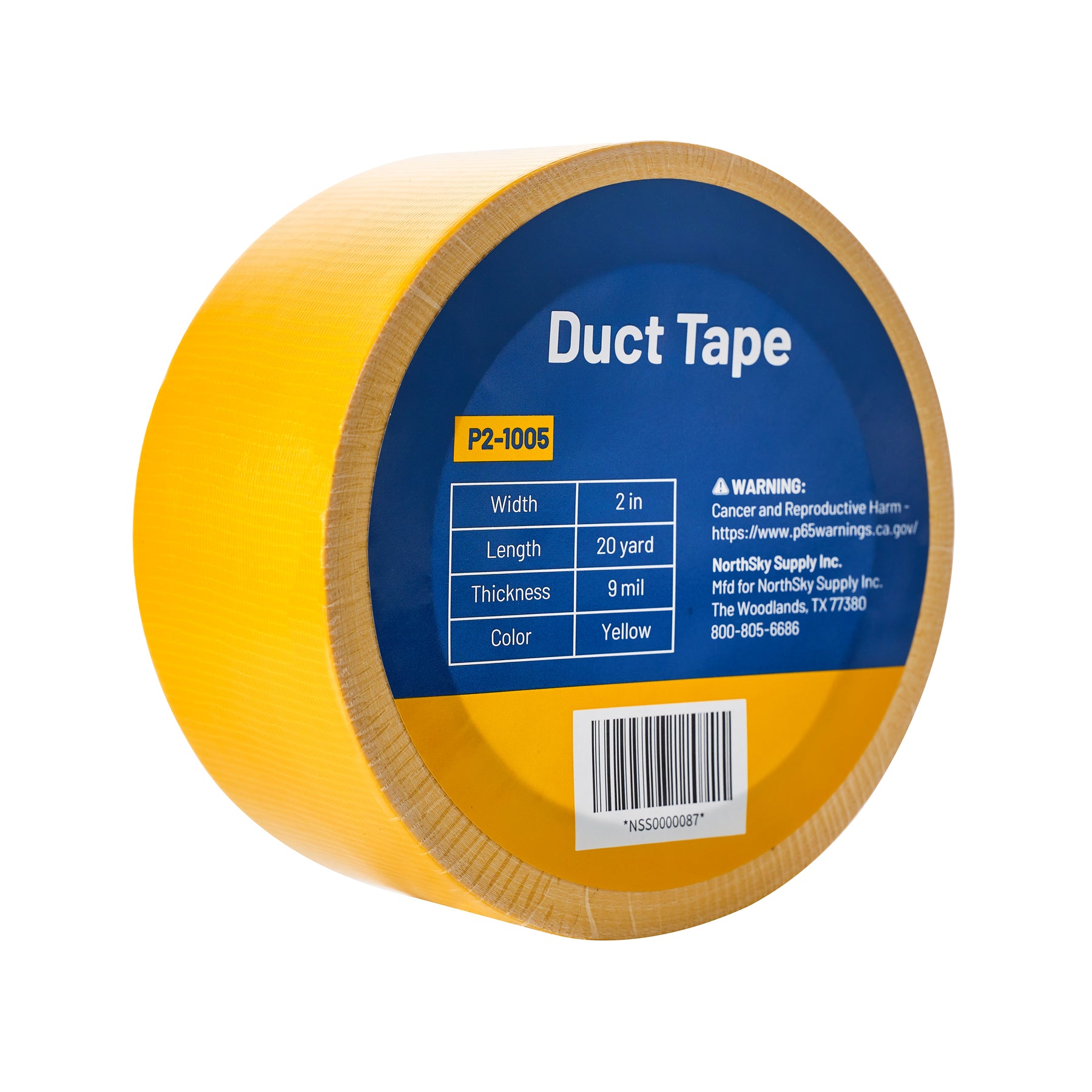 Duct Tape, 2 in × 20 yd, Yellow, 1 Roll