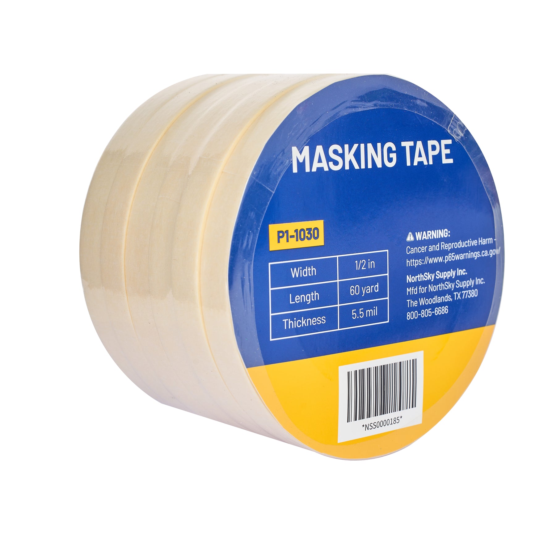 Masking Tape, 1/2" x 60 yds, 6 Rolls