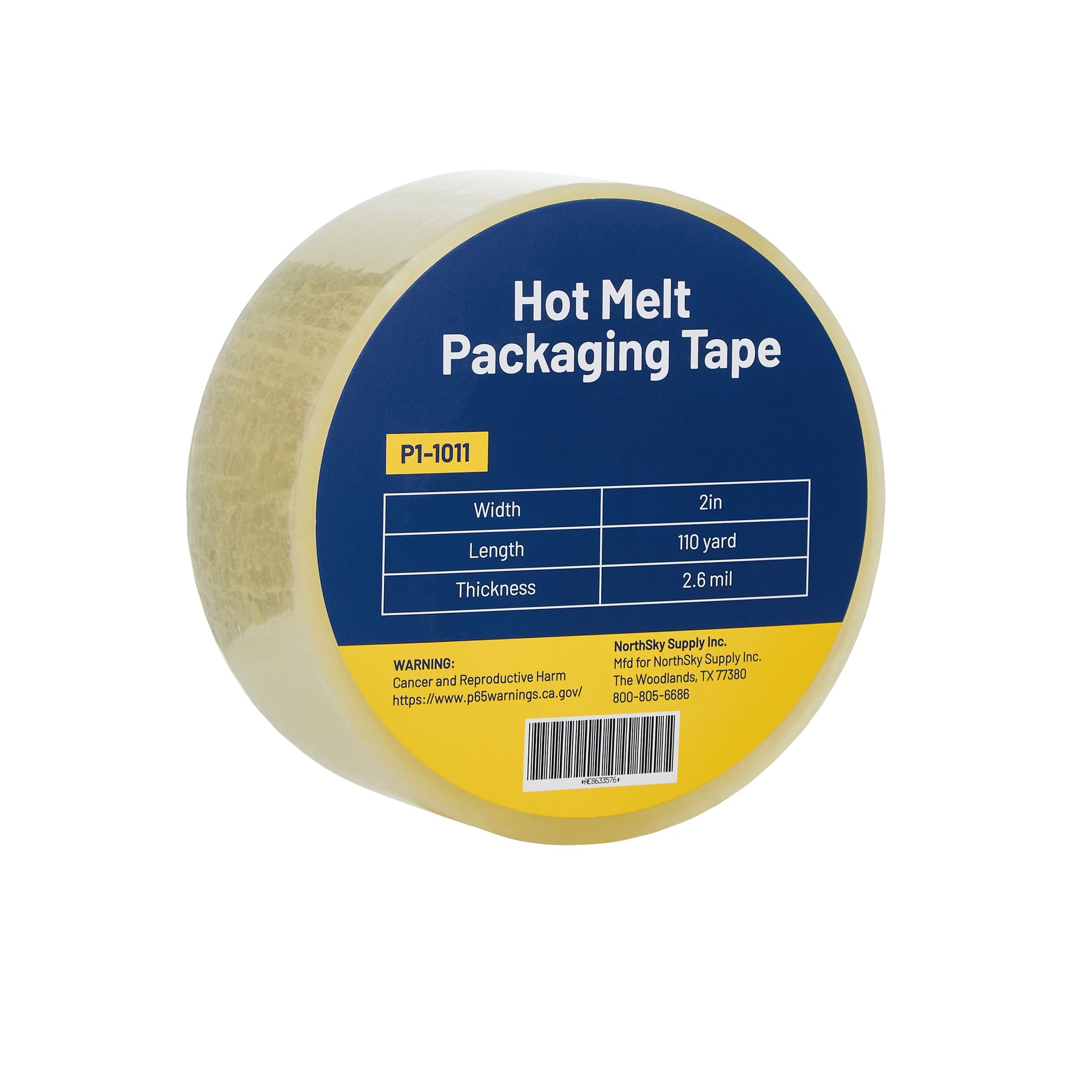 2 in Hot Melt Packaging Tape, Clear, 2.6 mil, 110 yd Roll
