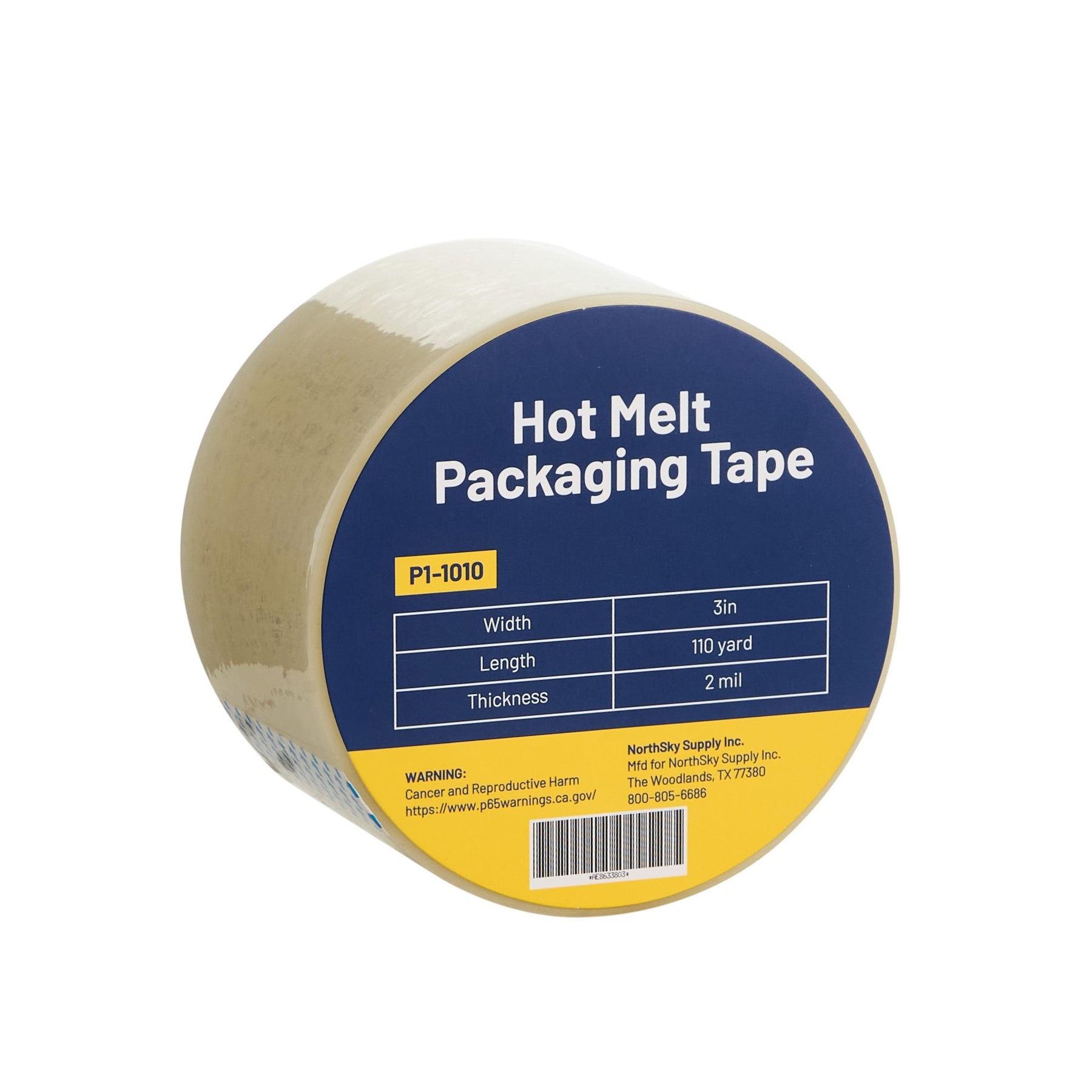 3 in Hot Melt Packaging Tape, Clear, 2 mil, 110 yd Roll