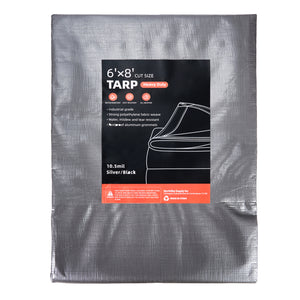 6'×8' Water Resistant Polyethylene Tarp, Silver/Black, 10.5 mil
