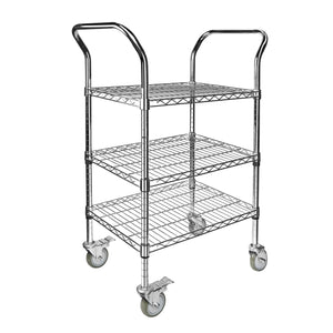 3-Shelf Wire Utility Cart w/ Wheels, Chrome Finish, 550lb Capacity, 24
