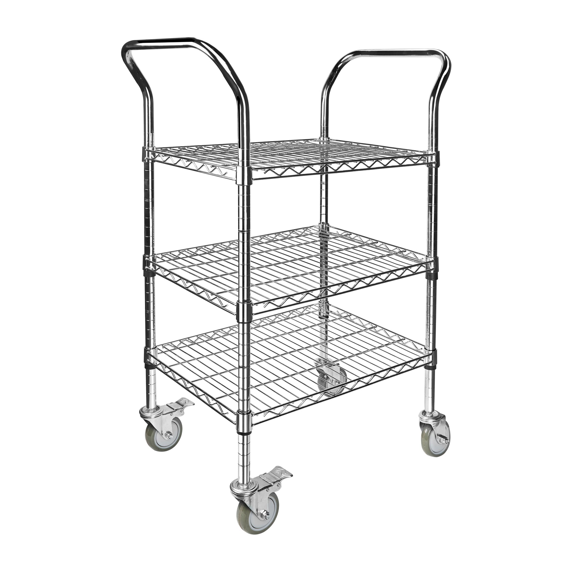 3-Shelf Chrome Utility Cart w/ Wheels, 550lb Capacity, 24" x 18" x 38"