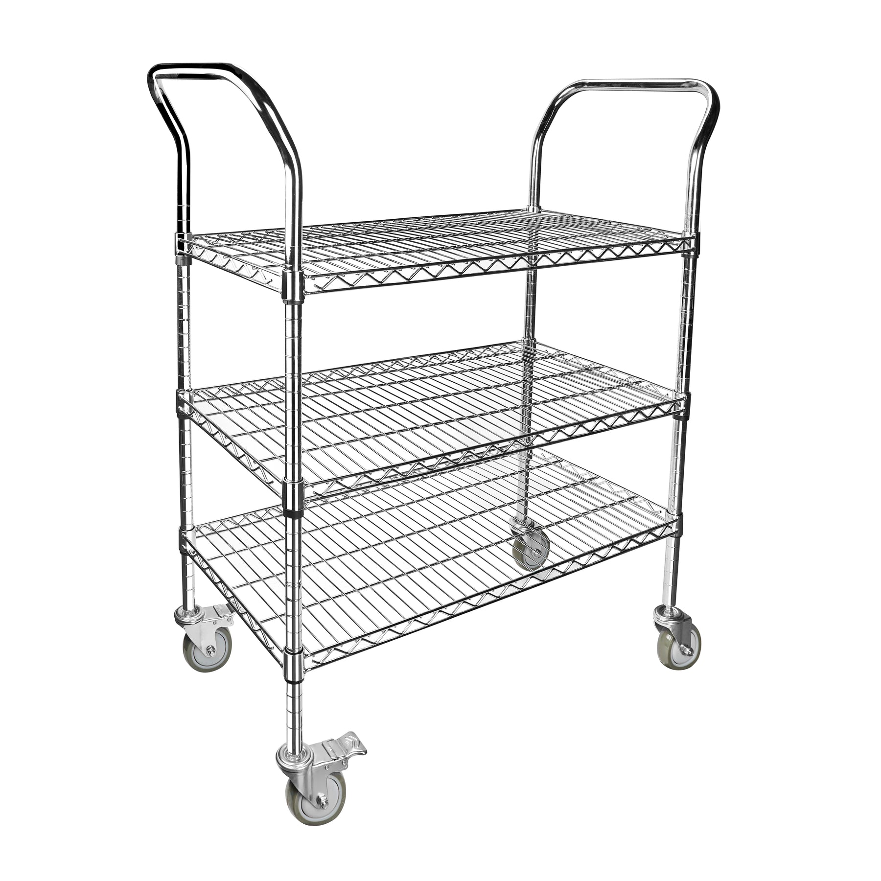3-Shelf Chrome Utility Cart w/ Wheels, 550lb Capacity, 36" x 18" x 38"