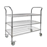 3-Shelf Chrome Utility Cart w/ Wheels, 550lb Capacity, 47" x 18" x 38"