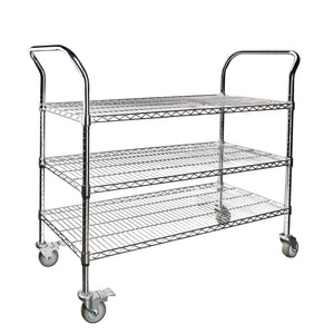 3-Shelf Wire Utility Cart w/ Wheels, Chrome Finish, 550lb Capacity, 47