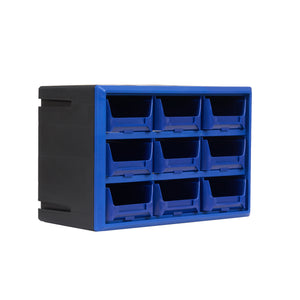 9-Bin Small Parts Cabinet, Stackable, Blue, 14.17 × 7.09 × 9.45 in