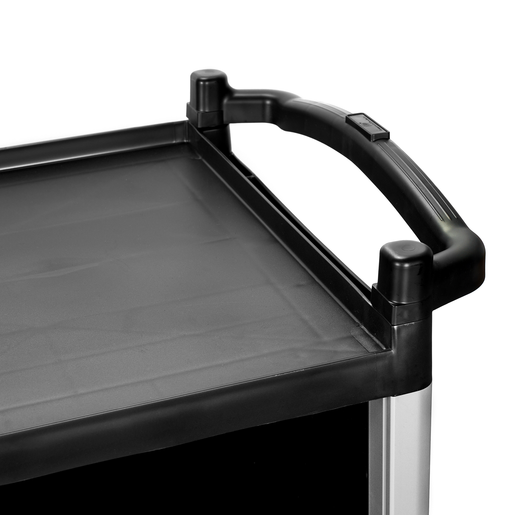 Dual-Handle Enclosed Utility Service Cart, 3 Shelves, 440 lb. Capacity, Black