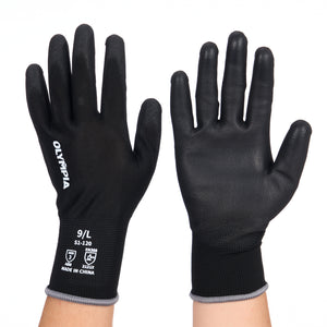 Polyurethane Dipped Knit Gloves, 13ga, L/9, Black, 12 pairs