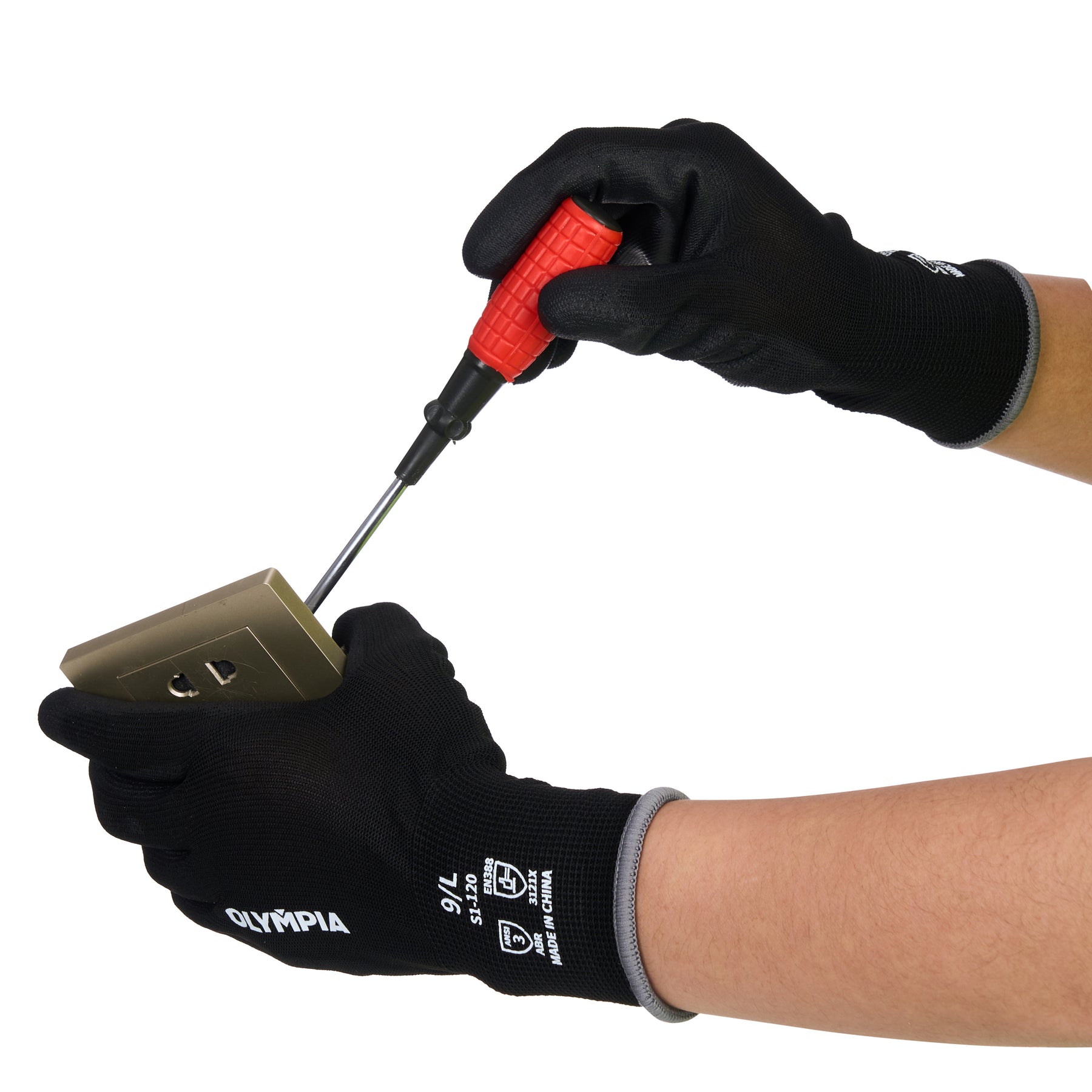 Polyurethane Dipped Knit Gloves, 13ga, L/9, Black, 12 pairs