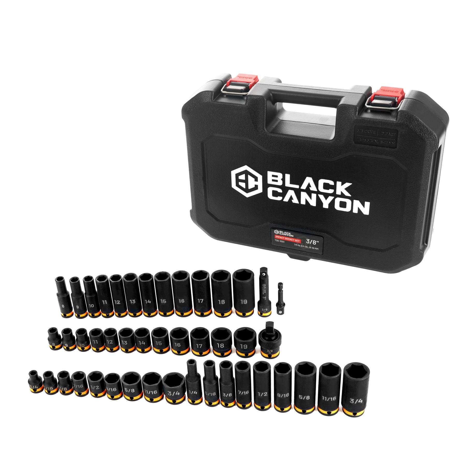 3/8 in Drive Impact Socket Set, 6-Point, Metric/SAE, 45 Piece
