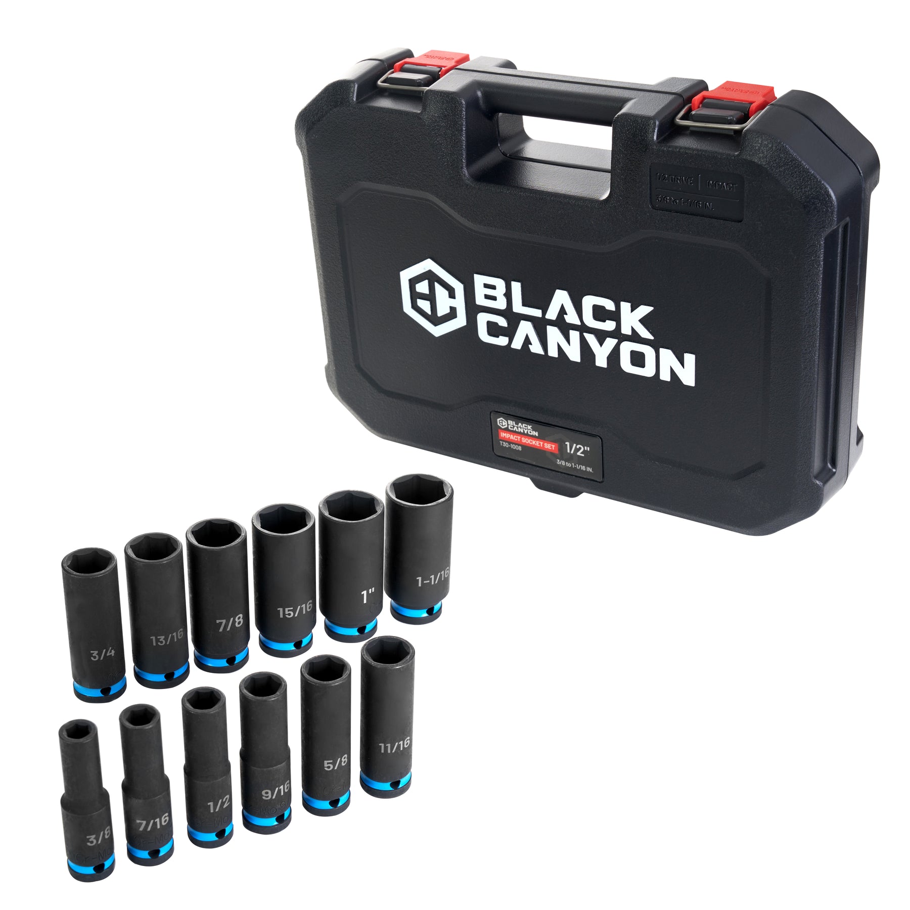 1/2 in Drive Impact Socket Set, 6-Point, SAE, 12 Piece