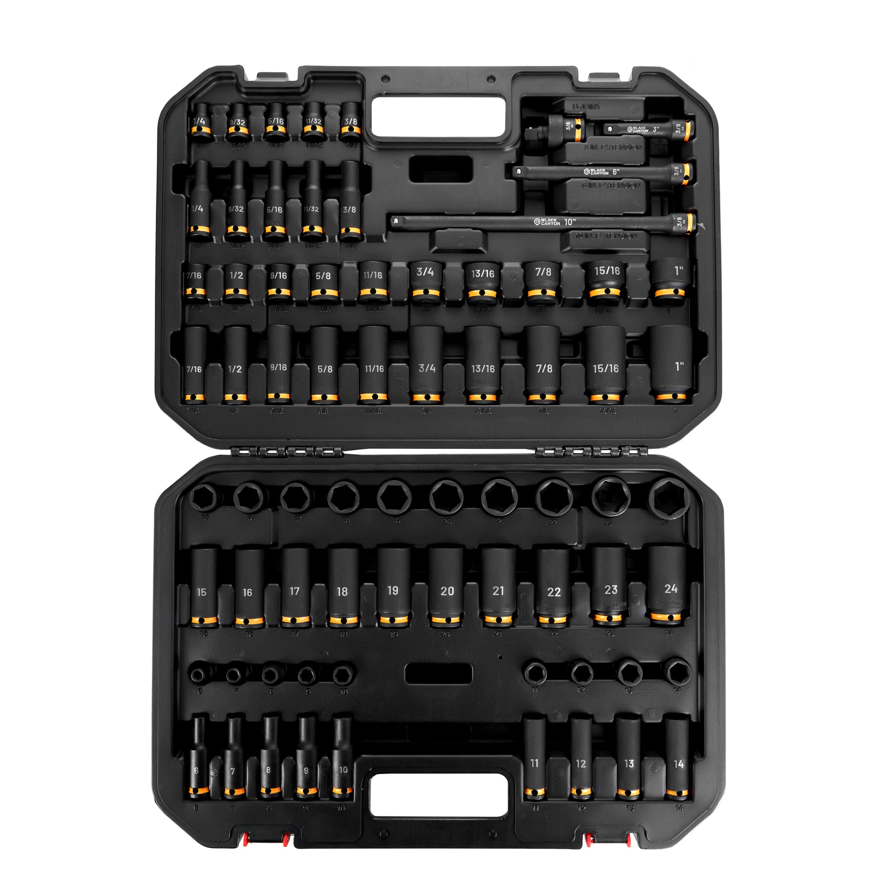3/8 in Drive Impact Socket Set, 6-Point, Metric/SAE, 72 Piece