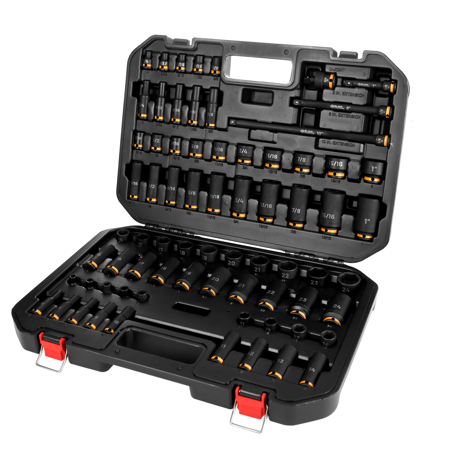 3/8 in Drive Impact Socket Set, 6-Point, Metric/SAE, 72 Piece