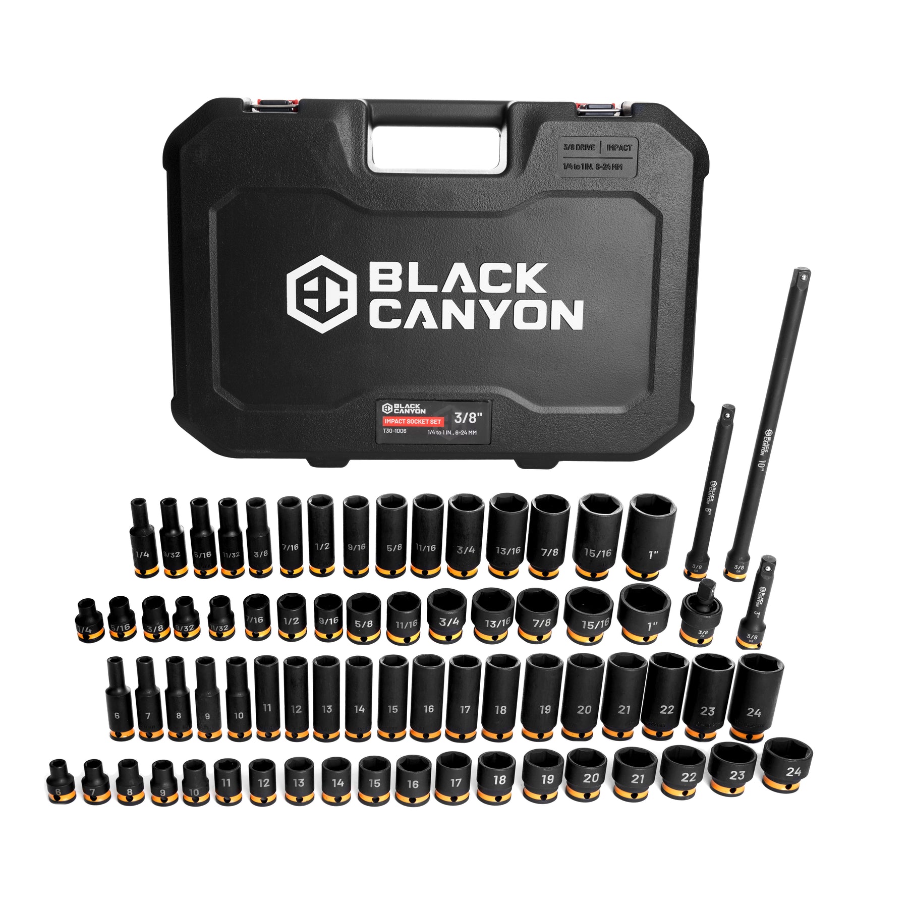 3/8 in Drive Impact Socket Set, 6-Point, Metric/SAE, 72 Piece