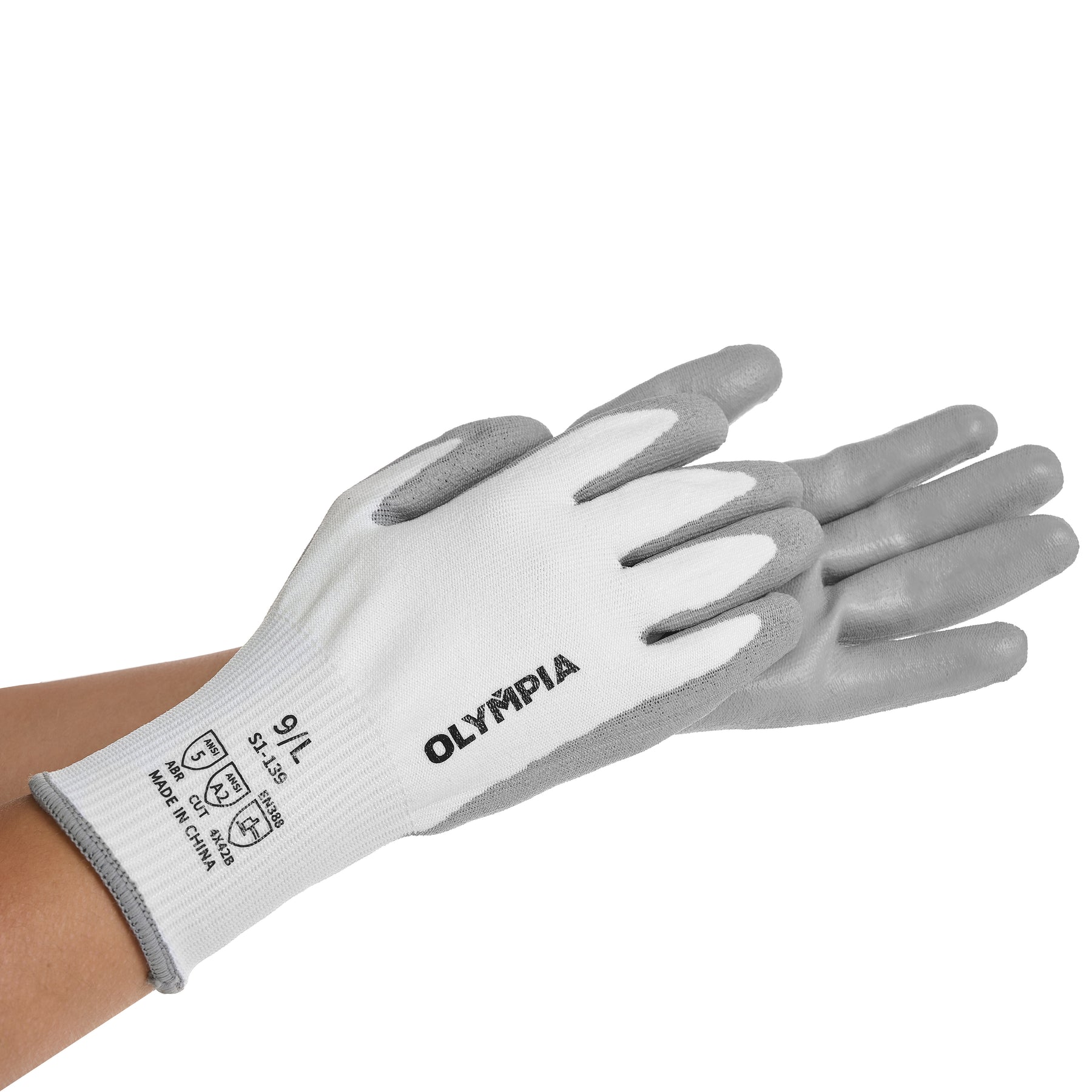 Cut Resistant Gloves, 13ga, Polyurethane Dip, L/9, Cut Level A2, Abrasion Level 5, 12 pairs