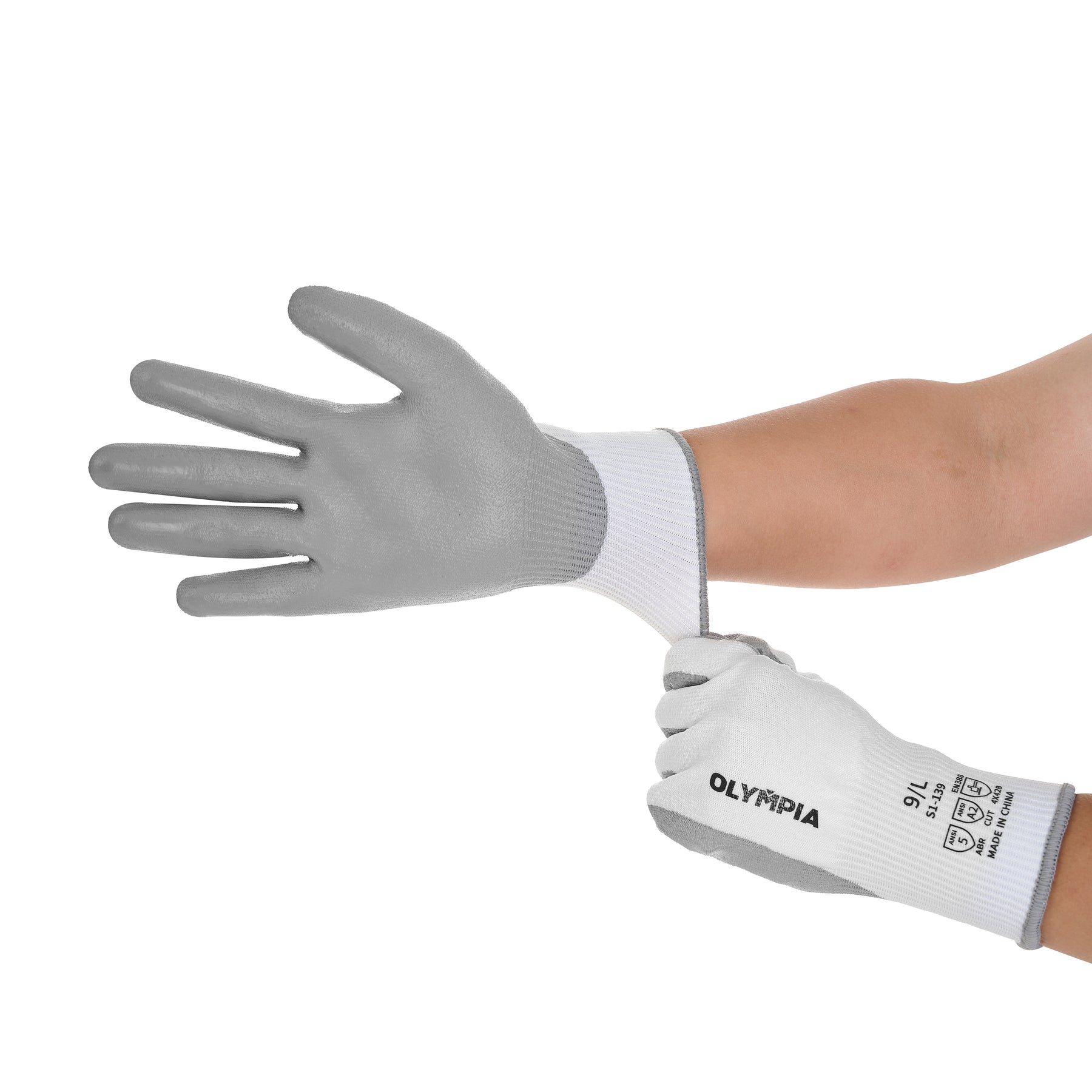 Cut Resistant Gloves, 13ga, Polyurethane Dip, L/9, Cut Level A2, Abrasion Level 5, 12 pairs