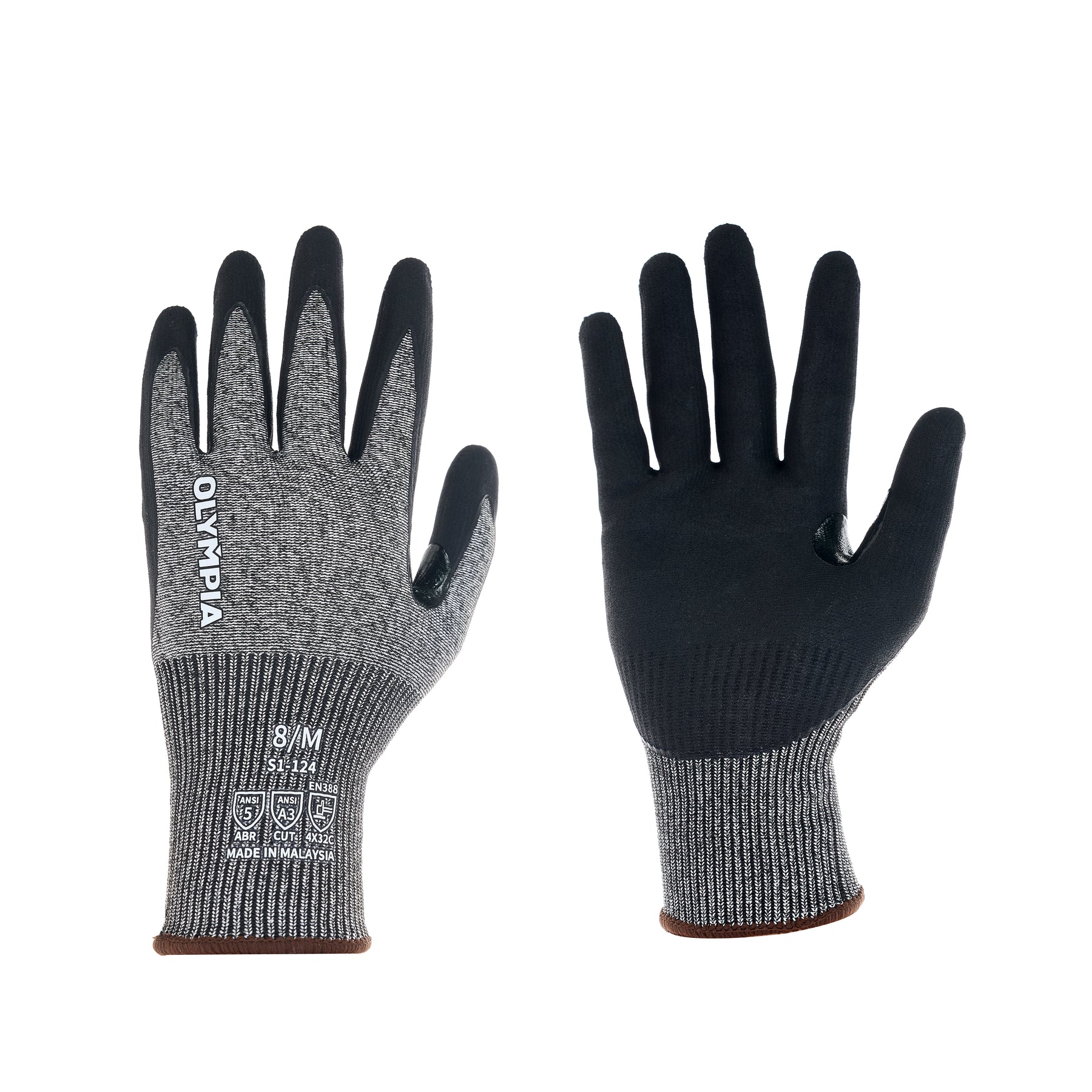 Knit Gloves, Size L, Foam, Gray / Black, Cut Level A3, Abrasion Level 5,