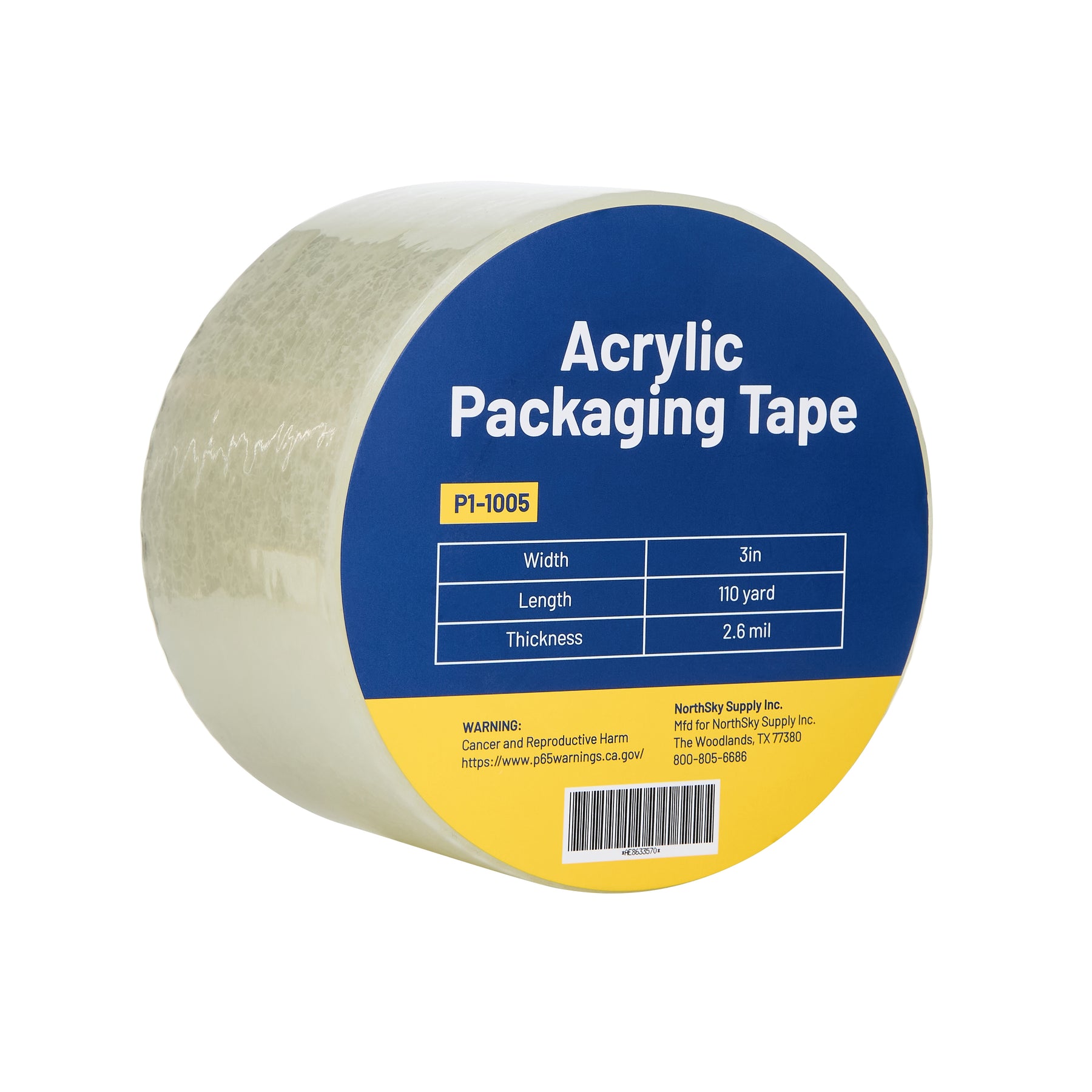 3 in Acrylic Packaging Tape, Clear, 2.6 mil, 110 yd Roll