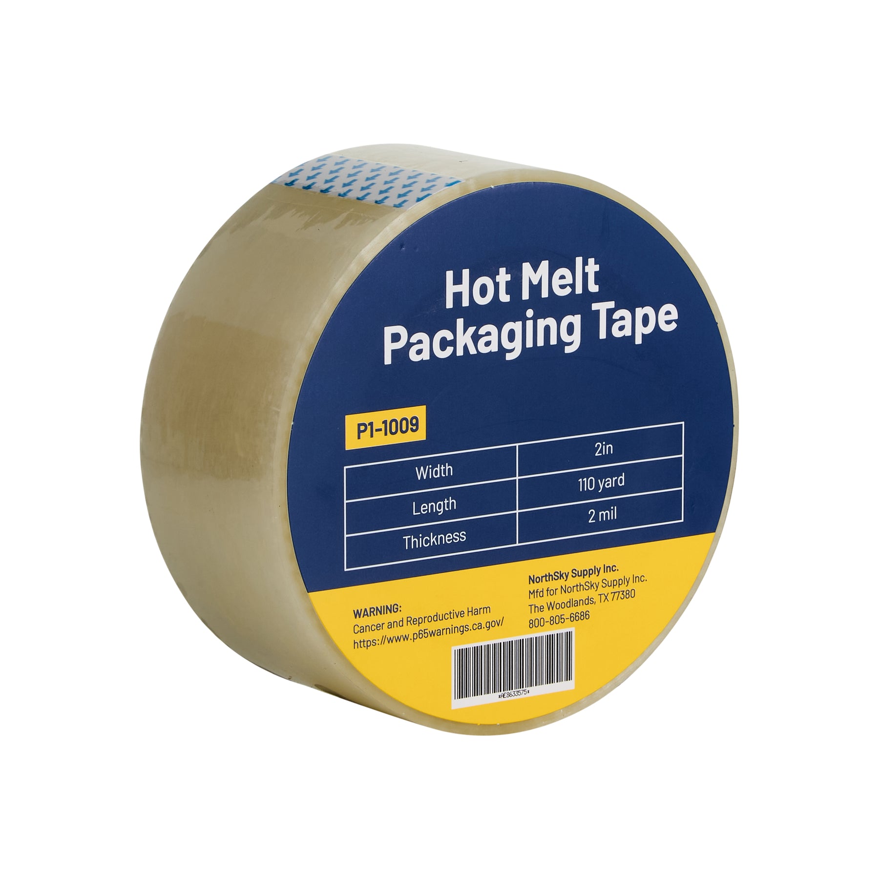 2 in Hot Melt Packaging Tape, Clear, 2 mil, 110 yd Roll