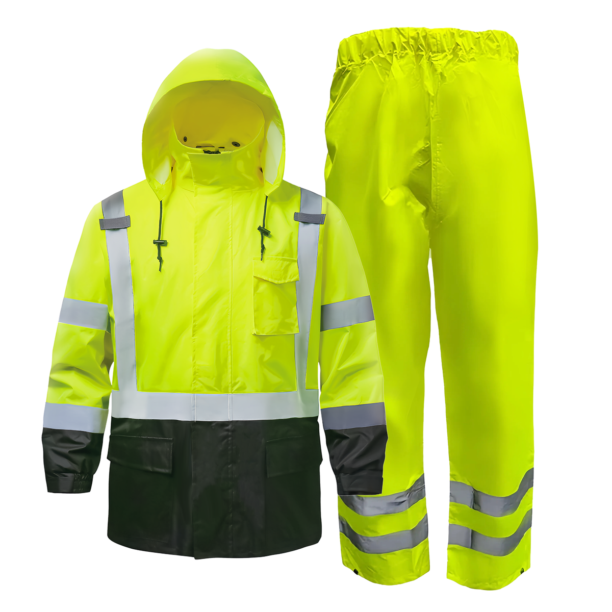 High-Visibility Rainsuit, ANSI Class 3, Lime, 2XL/3XL, Pkg of 1 Set