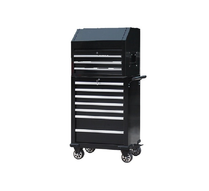 Rolling Tool Cabinet and Flip-Top Chest, 10 Drawers, 27" x 18", Black
