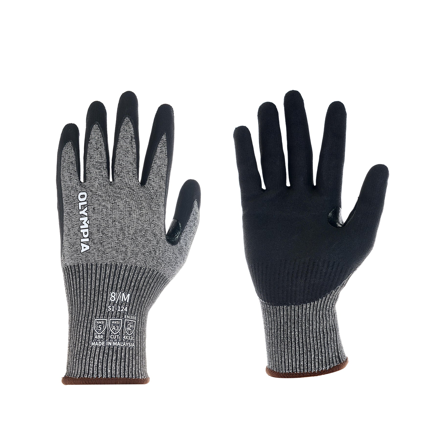 Knit Gloves, Size M, Foam, Gray / Black, Cut Level A3, Abrasion Level 5,